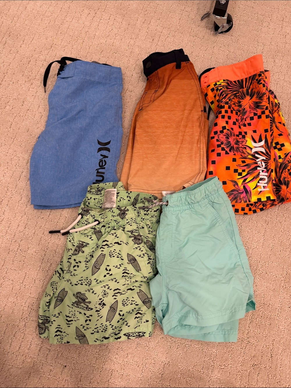 Mixed Boys' Swim Shorts Pack — Blue, Orange, Mint, Green, Neon Floral
